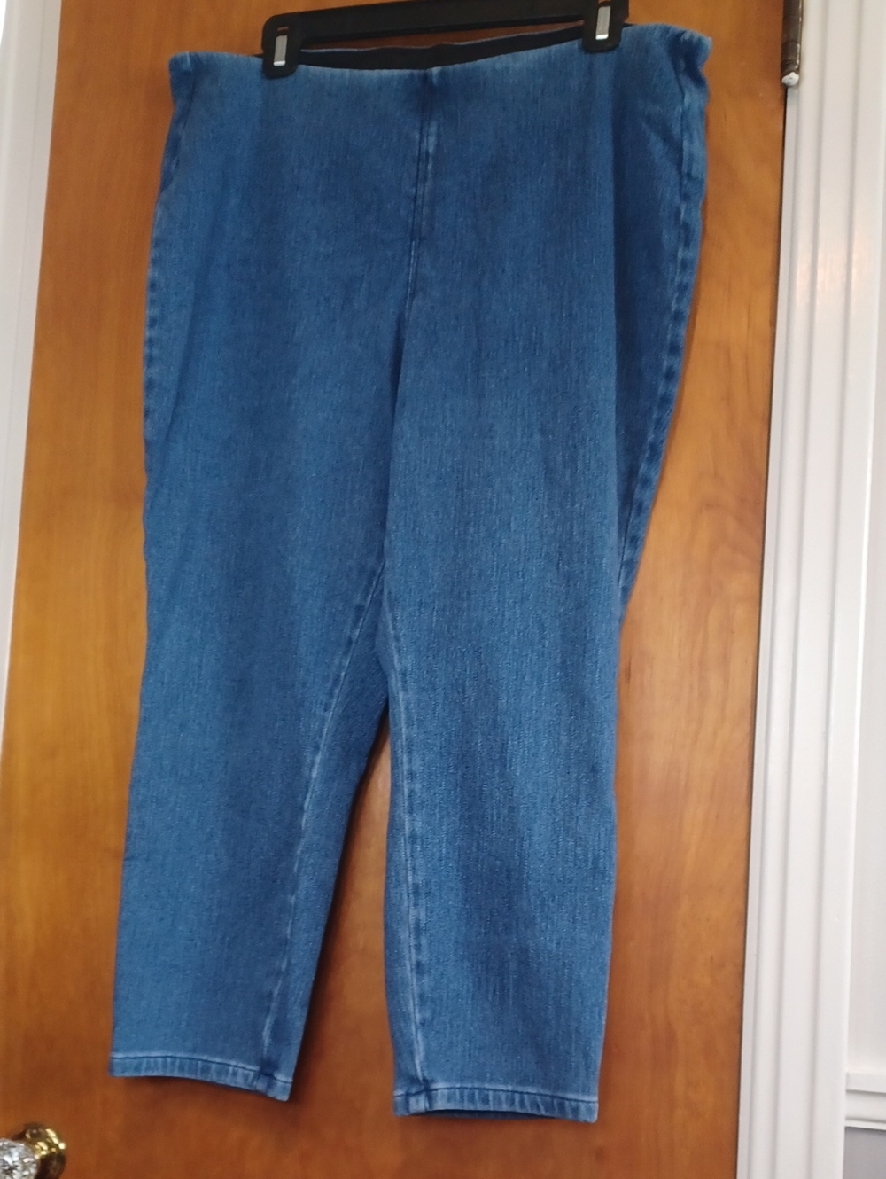 Belle Kim Gravel Denim Stretch Capris. Sz.16.  Slimming Ab Panel! L.23". EUC!